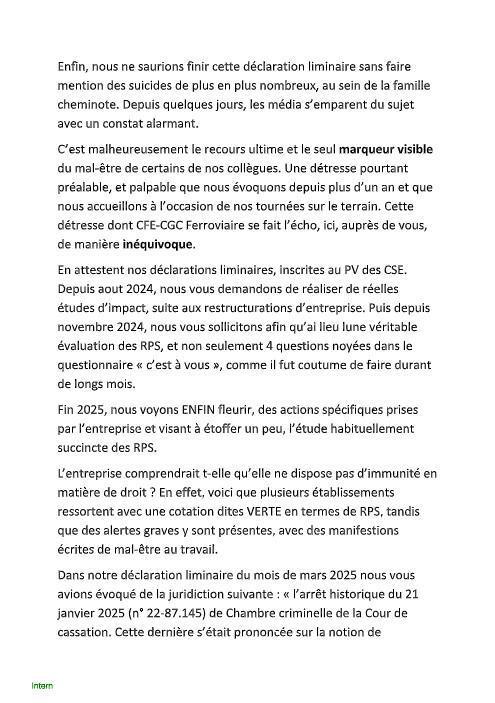 Déclaration liminaire CSE de Février