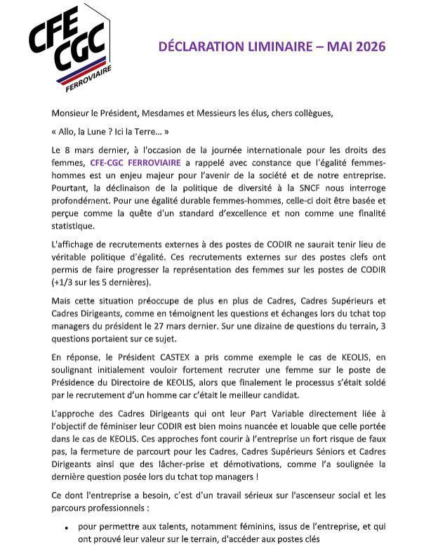 Déclaration liminaire CSE de Mai