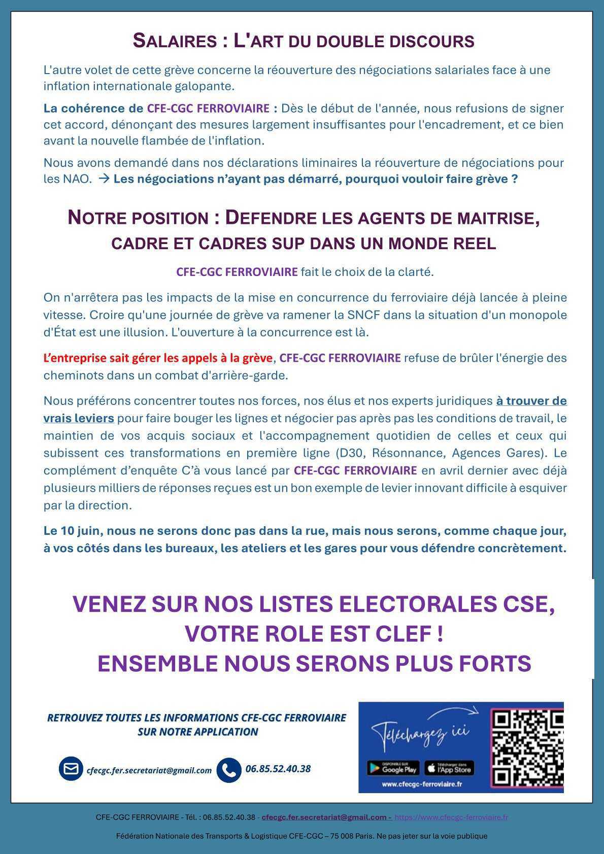 L'avis de CFE-CGC FERROVIAIRE sur l'appel à la grève du 10 juin