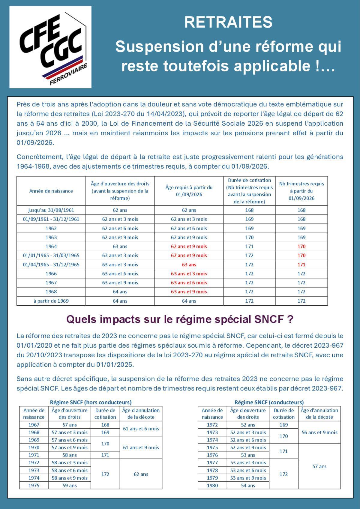 Suspension de la réforme des retraites