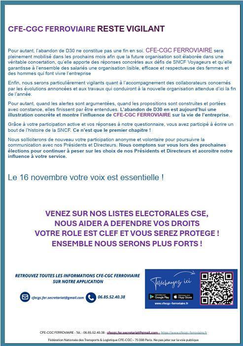 Abandon de D30: La CFE-CGC FERROVIAIRE voit ses analyses confirmées