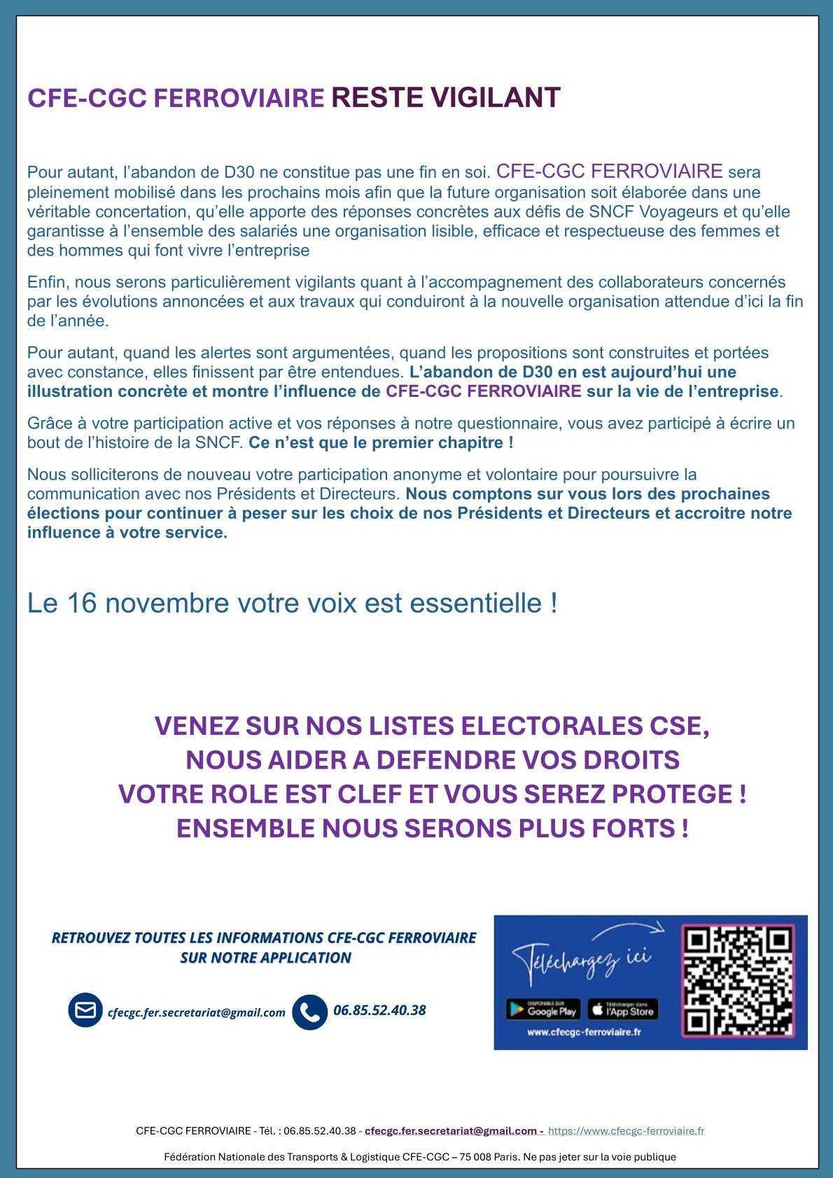 Abandon D30 : CFE-CGC FERROVIAIRE voit ses analyses confirmées