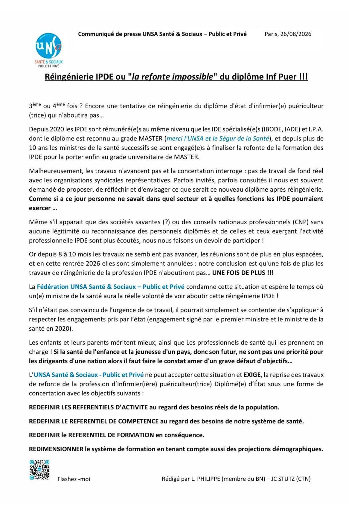 Réingénierie du diplôme d'état d'infirmier(e) puériculteur(trice)