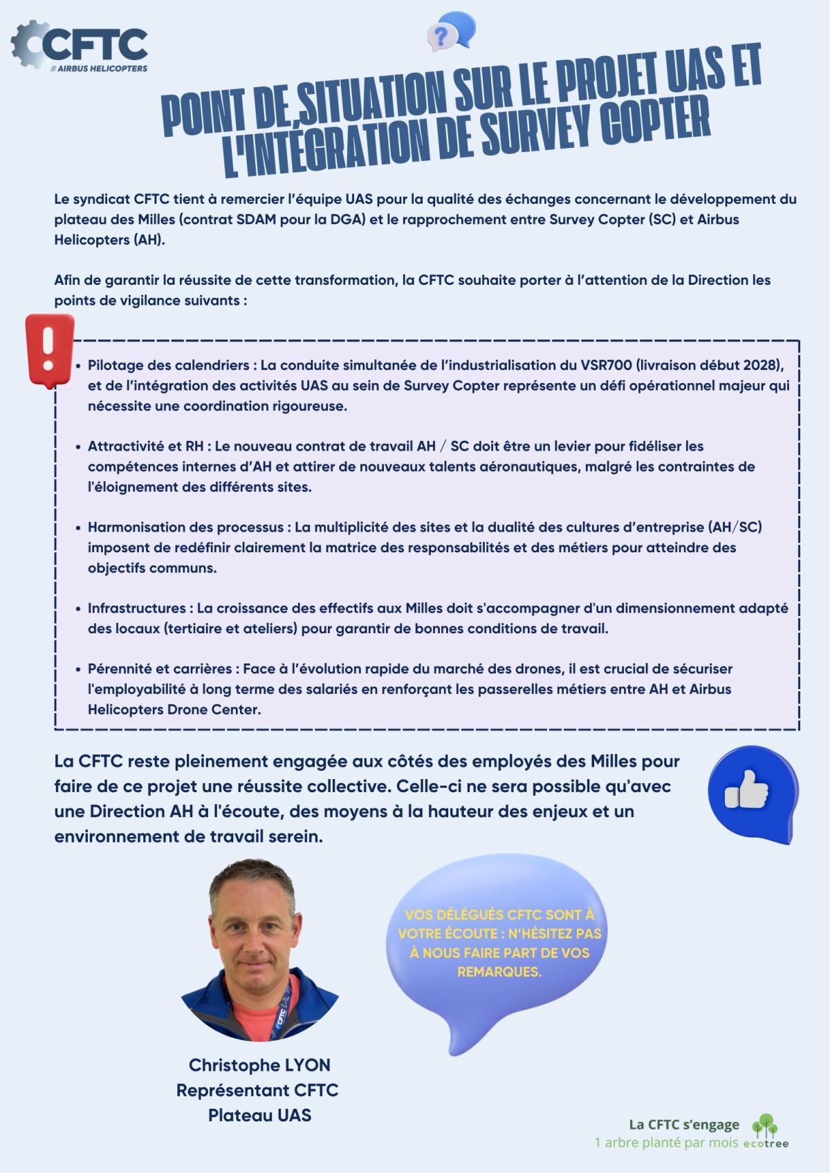 Point de situation sur le projet UAS et l'intégration de Survey Copter