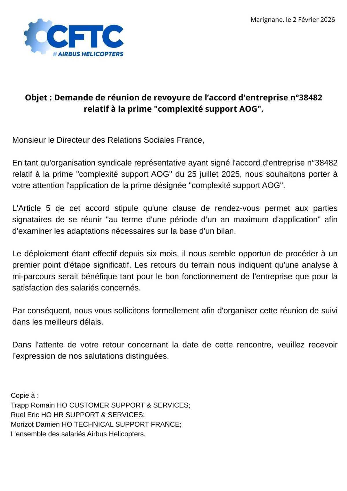 Courrier à la Direction: demande de revoyure