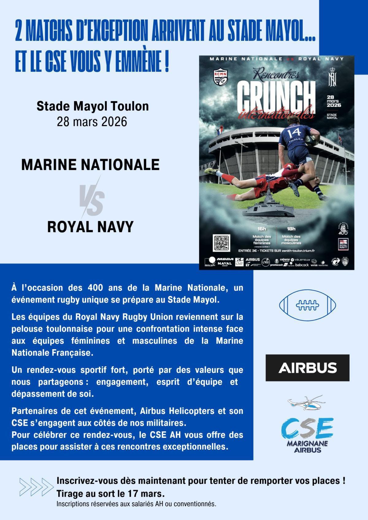 Matchs exceptionnels en soutien à la Marine Nationale Française – Tentez de gagner vos places !