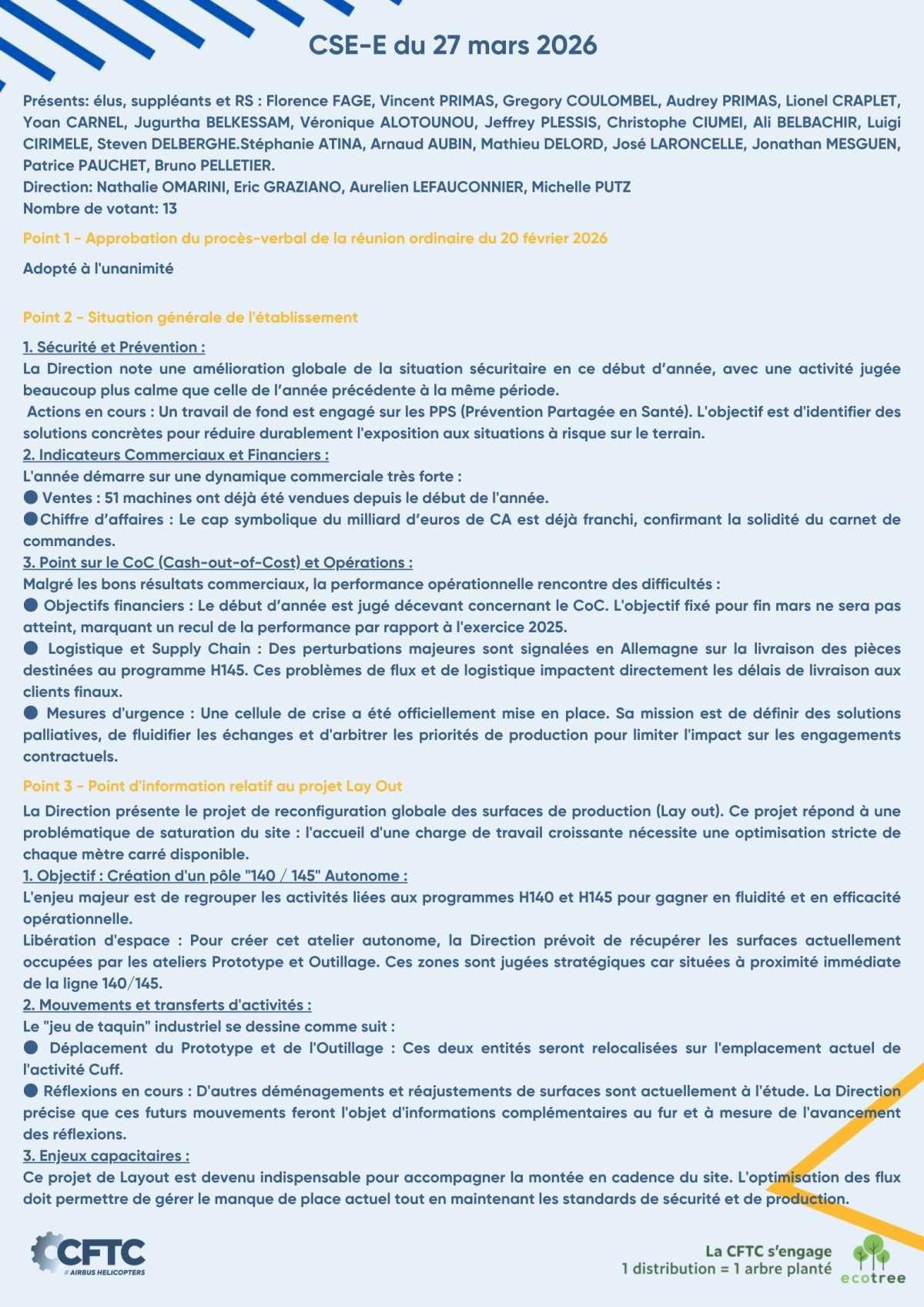 Vos élus vous informent : CSE-E du 27 mars 2026