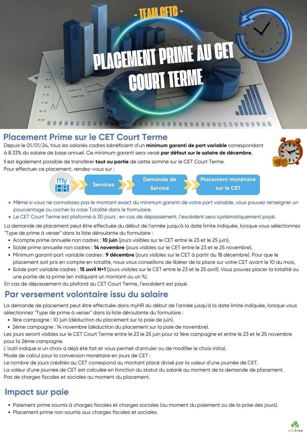 Placement prime sur CET court terme