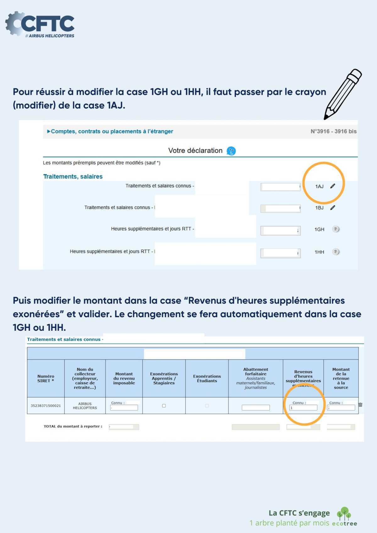 Montant heures supplémentaires reporté sur déclaration d’impôt