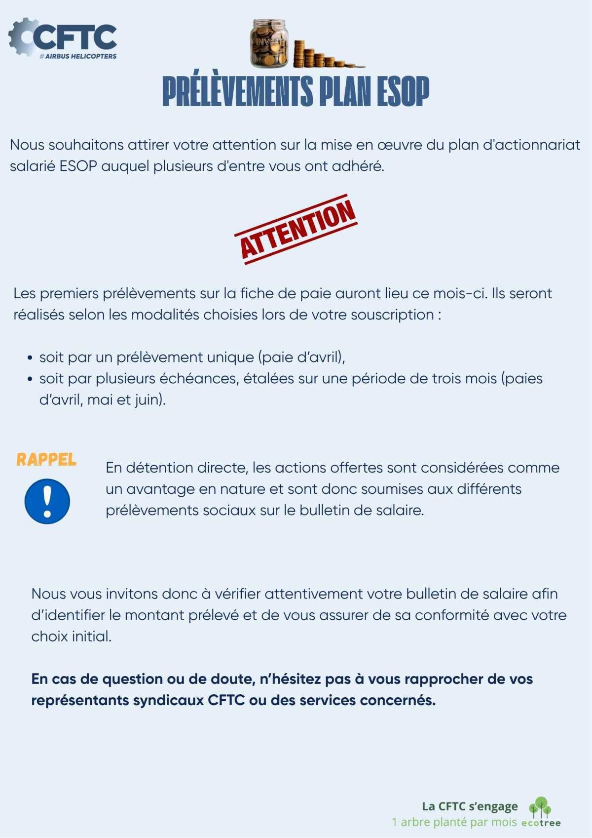 Prélèvements plan ESOP