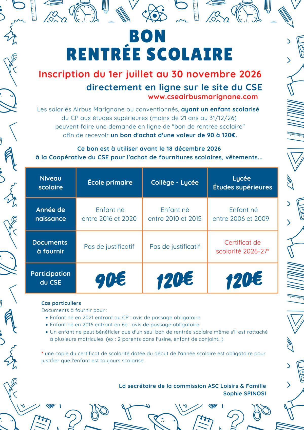 Bon de rentrée scolaire