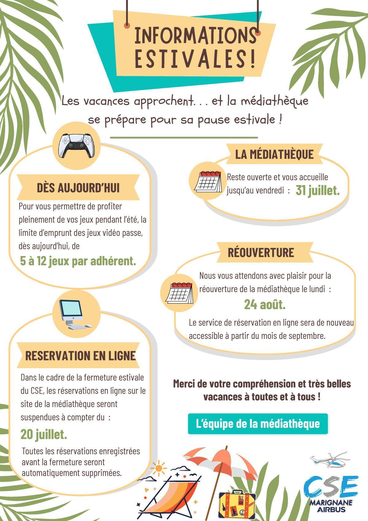Médiathèque, informations estivales