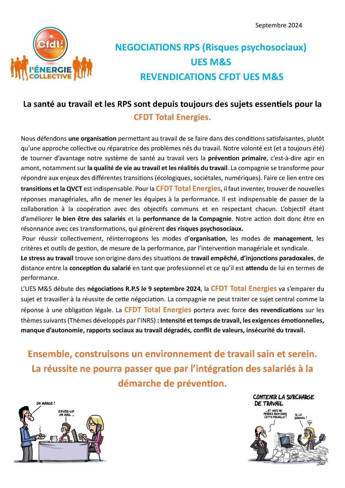 Négociations RPS : revendications CFDT