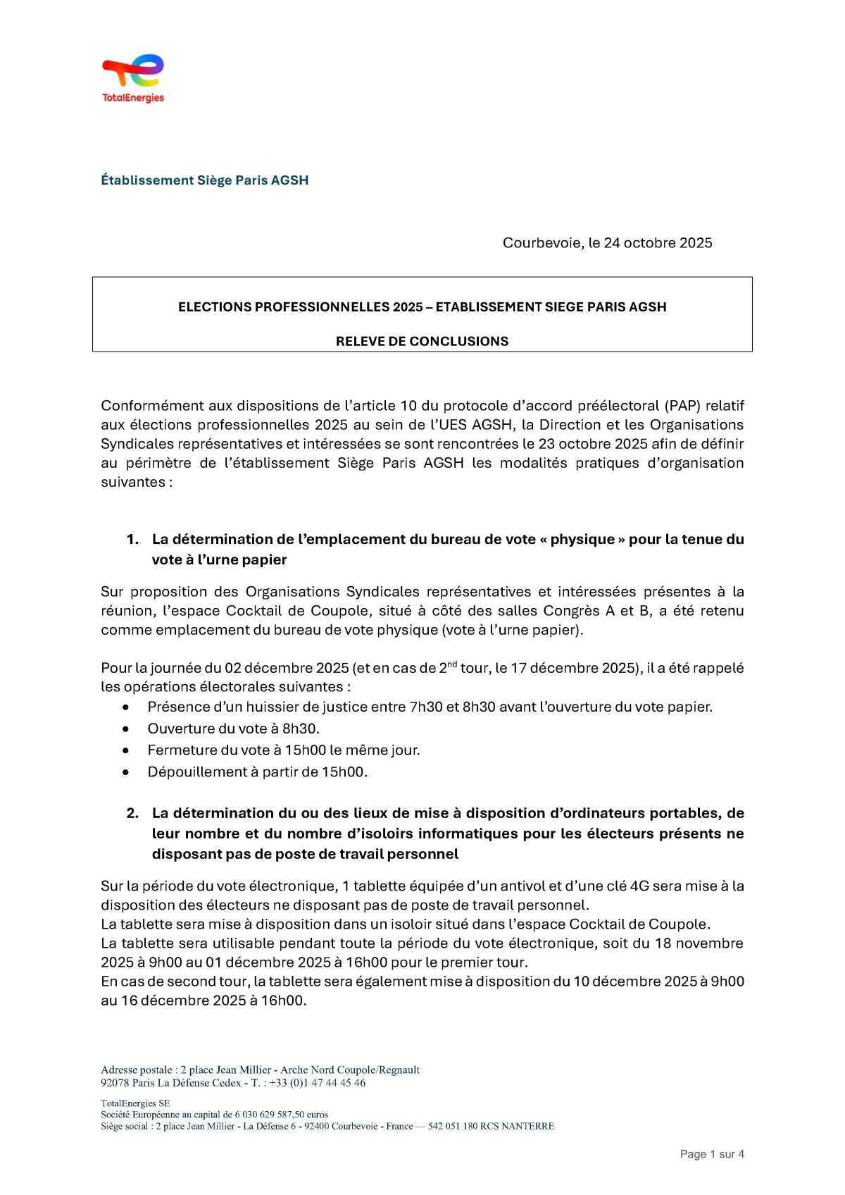 Elections professionnelles 2025 : relevé de conclusions