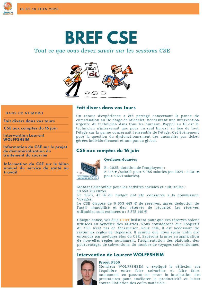 BREF CSE AGSH PARIS DES 16 ET 18 JUIN DERNIERS