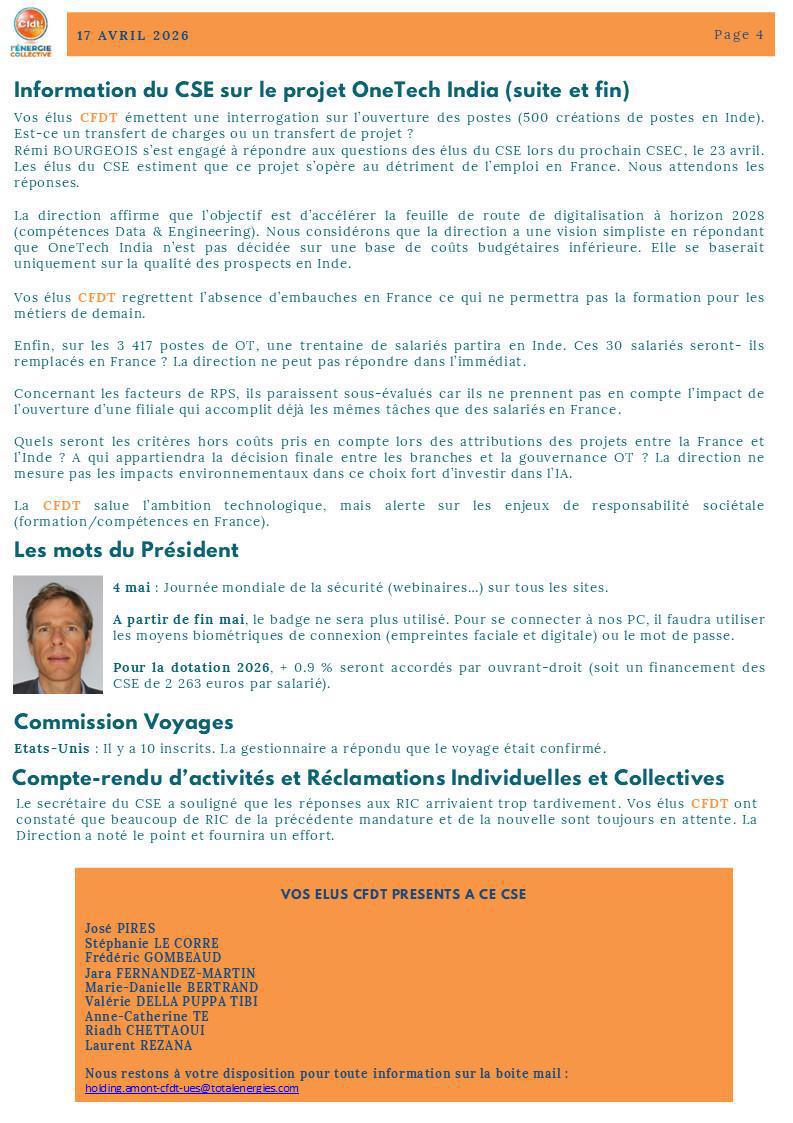 BREF CSE AGSH PARIS - 17 AVRIL 2026