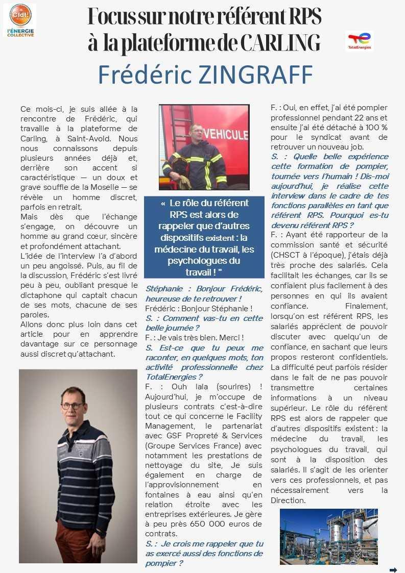 Focus sur Frédéric ZINGRAFF, référent RPS à la plateforme de CARLING Focus sur Frédéric ZINGRAFF, référent RPS à la plateforme de CARLING