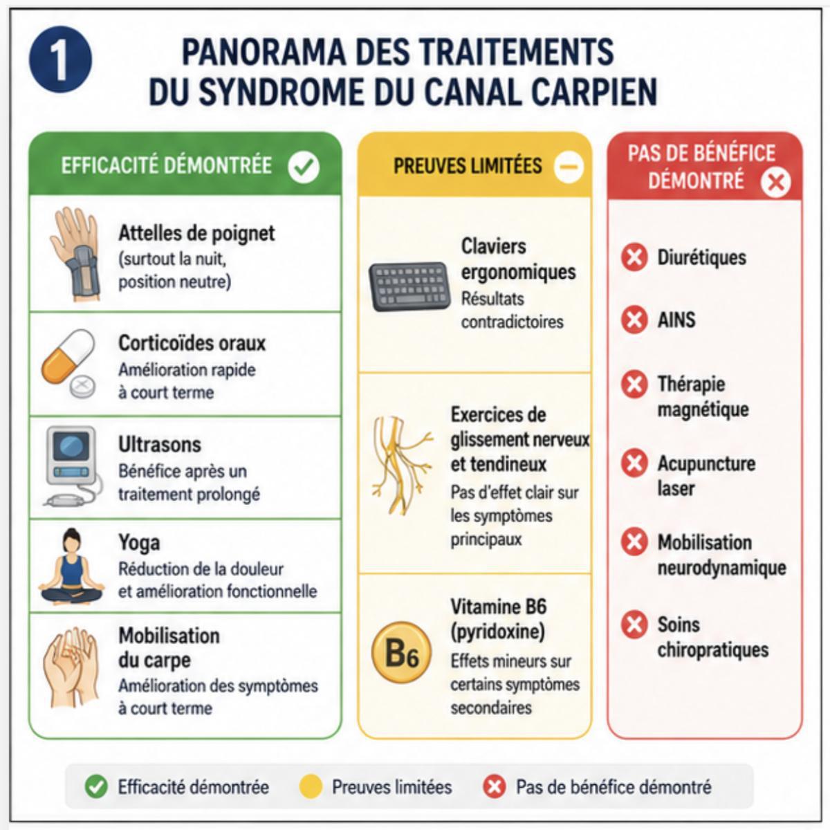 Traitements non chirurgicaux (autres que les injections de stéroïdes) du syndrome du canal carpien (Revue Cochrane) Traitements non chirurgicaux (autres que les injections de stéroïdes) du syndrome du canal carpien (Revue Cochrane)