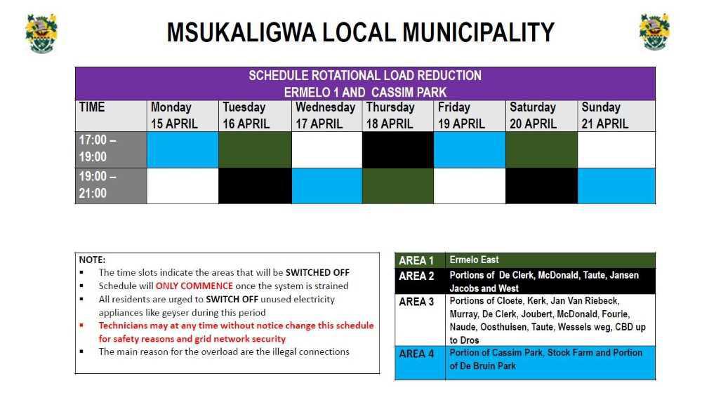 Load reduction schedule