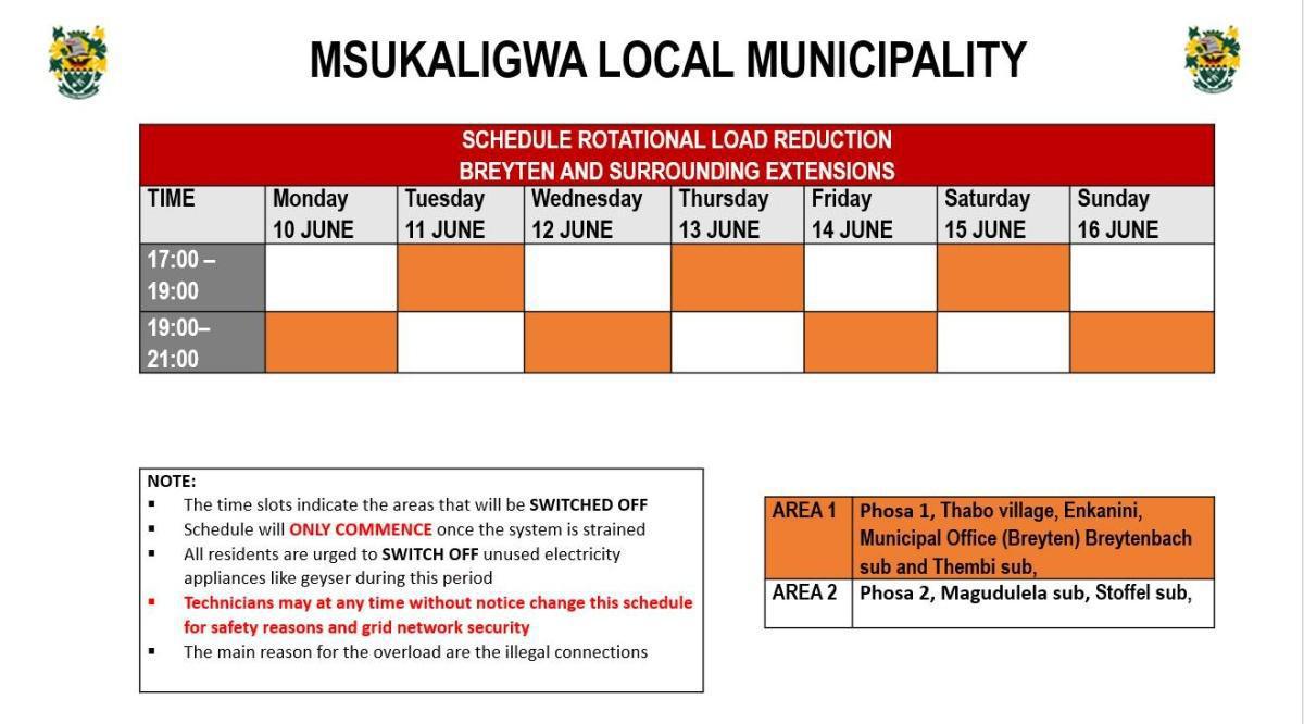 Load reduction schedule