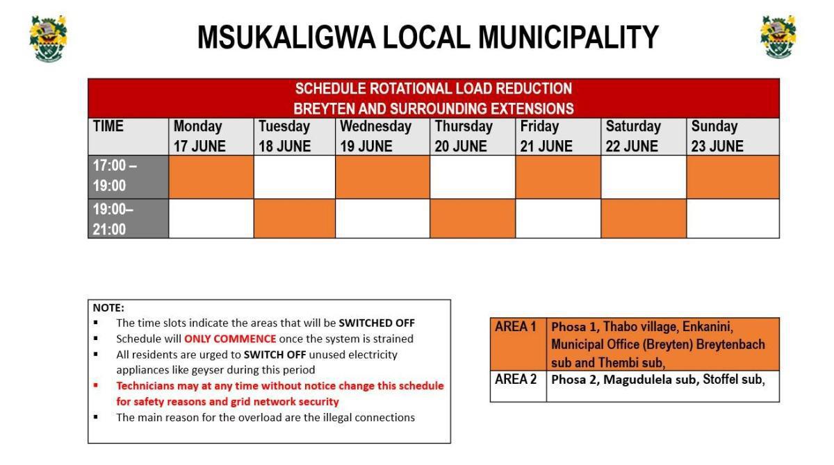 Load reduction schedule
