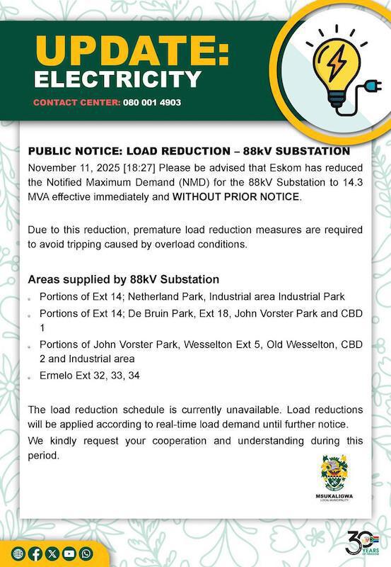 Sudden Power Supply Cut: Ermelo Residents Face Unscheduled Outages 