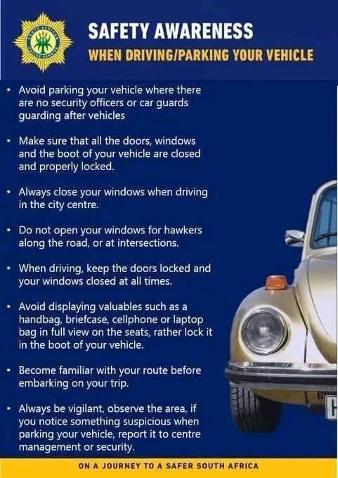 Community Alert: SAPS Issues Vehicle Safety Tips for Safer Driving and Parking Community Alert: SAPS Issues Vehicle Safety Tips for Safer Driving and Parking