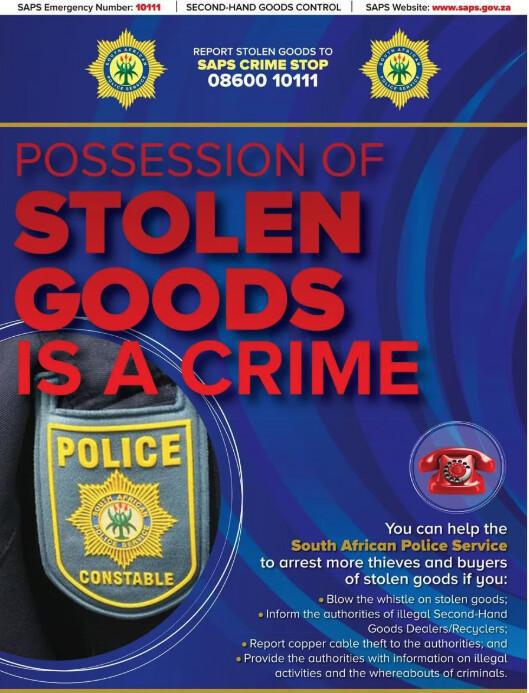 Possession of Stolen Goods is a Crime, SAPS Warns Public