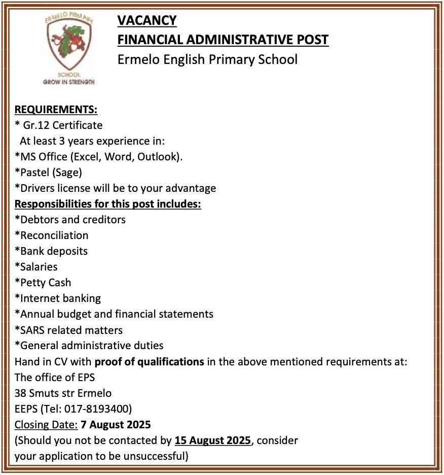 Job Opportunity: Financial Administrator Needed at EEPS Job Opportunity: Financial Administrator Needed at EEPS
