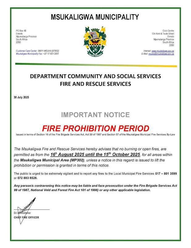 Fire Prohibition Alert