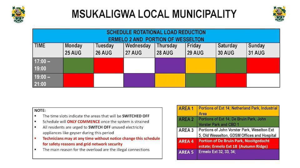 Load Reduction Schedule 25-31Aug Load Reduction Schedule 25-31Aug