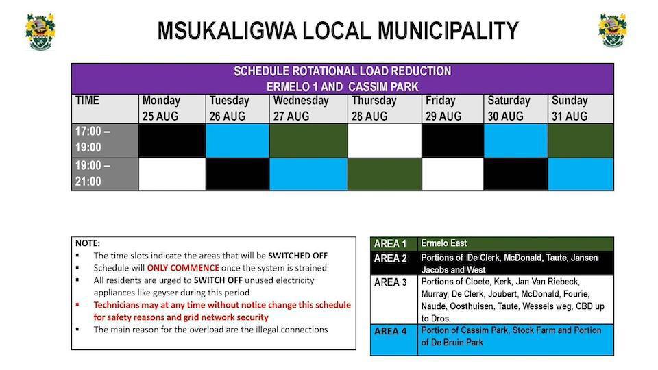 Load Reduction Schedule 25-31Aug Load Reduction Schedule 25-31Aug