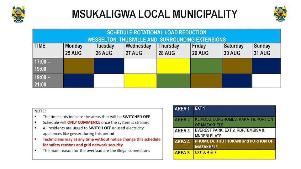 Load Reduction Schedule 25-31Aug Load Reduction Schedule 25-31Aug