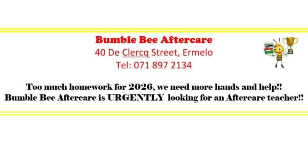 VACANCY: AFTERCARE TEACHER – BUMBLE BEE AFTERCARE (Ermelo)
