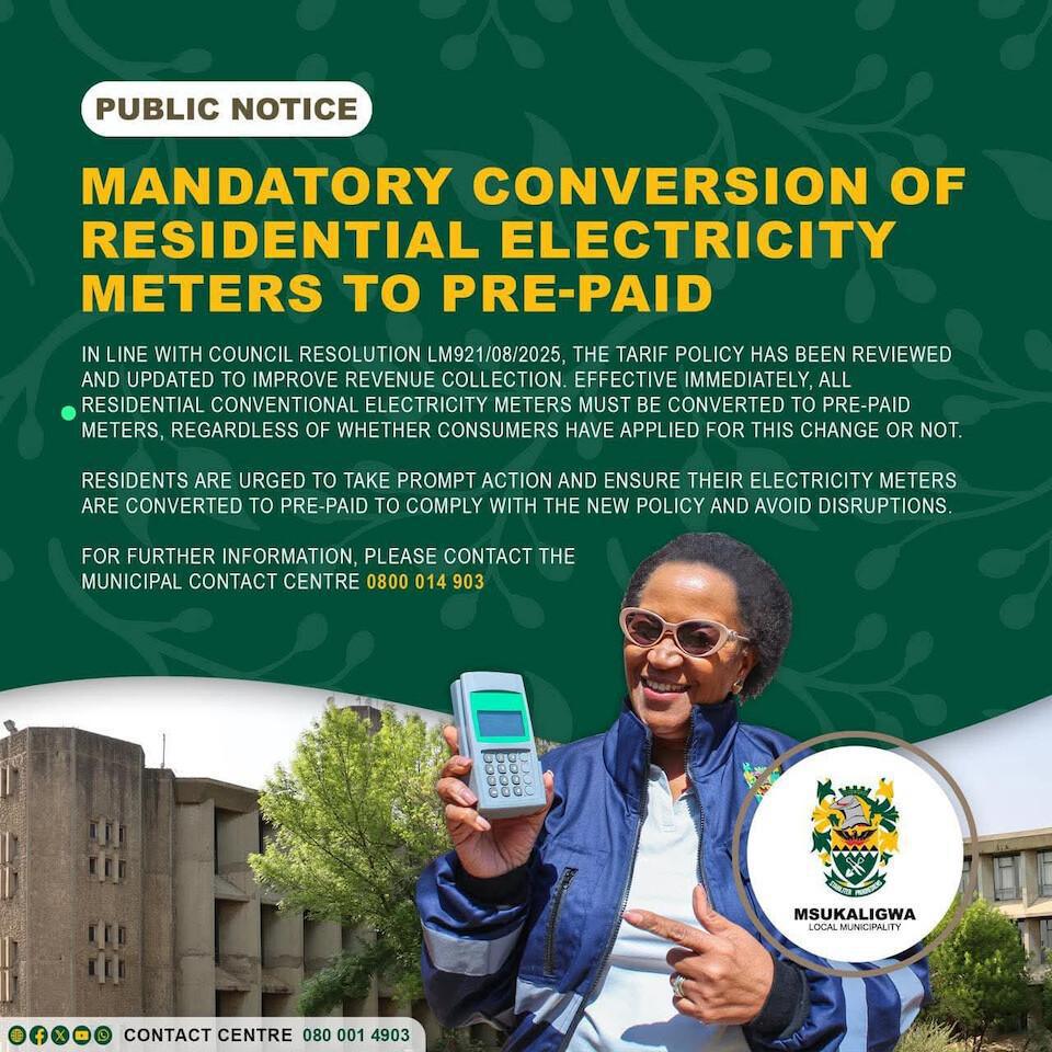 Pre-paid Electricity Now Compulsory in Msukaligwa Pre-paid Electricity Now Compulsory in Msukaligwa