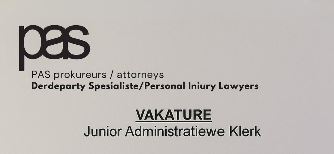 VAKATURE: JUNIOR ADMINISTRATIEWE KLERK – PAS PROKUREURS (Ermelo)