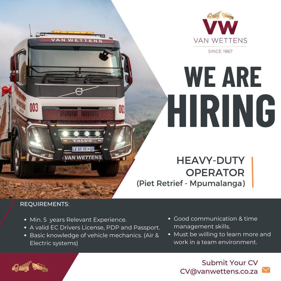 Vacancy: Heavy-duty Operator – Piet Retief, Mpumalanga Vacancy: Heavy-duty Operator – Piet Retief, Mpumalanga
