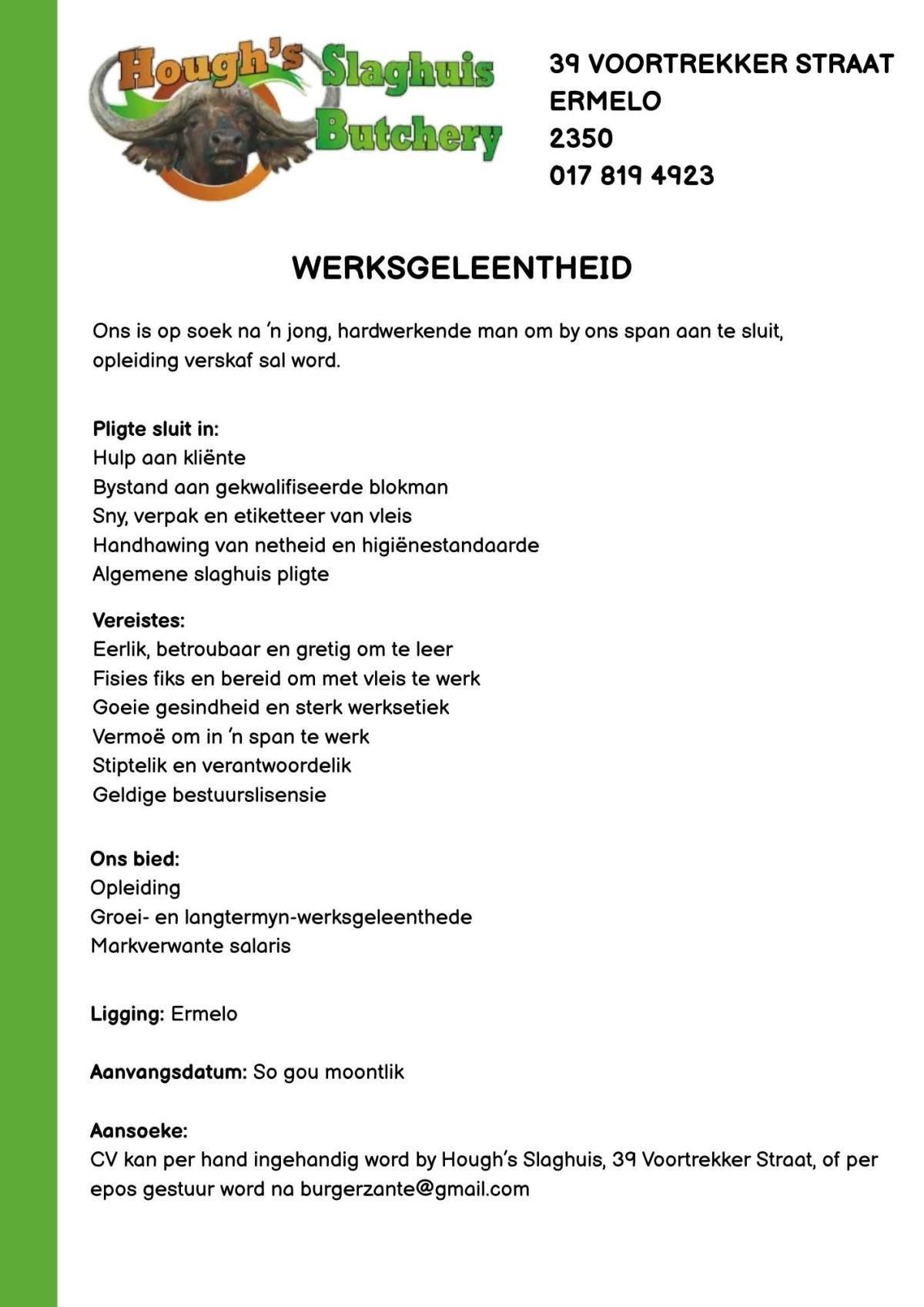 Werksgeleentheid – Hough’s Slaghuis, Ermelo