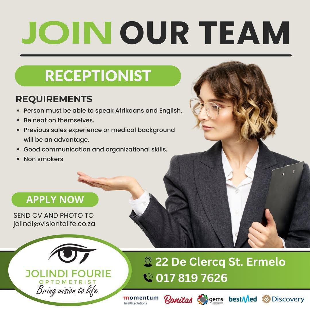 Vacancy: Receptionist – Ermelo
