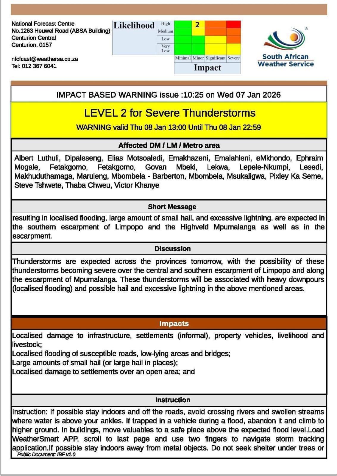 Severe Thunderstorm Warning Issued for Large Parts of Mpumalanga