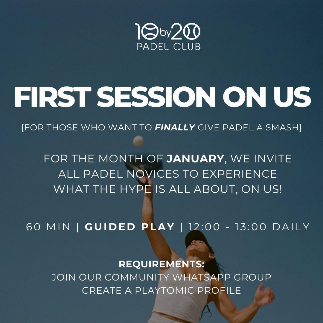 First Session on Us at 10by20 Padel Club! First Session on Us at 10by20 Padel Club!
