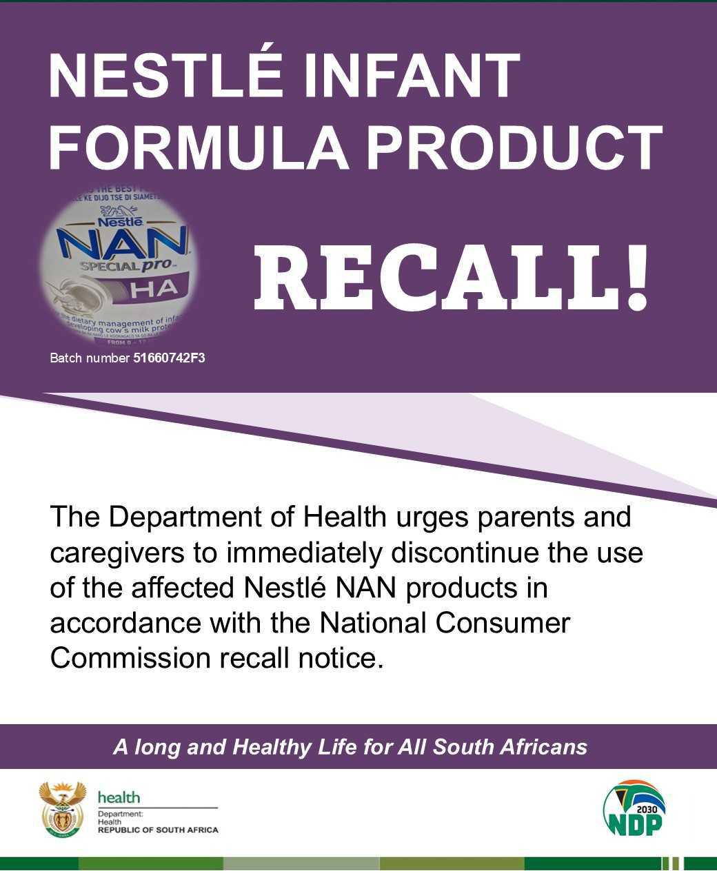 Health Department issues urgent recall of Nestlé NAN infant formula
