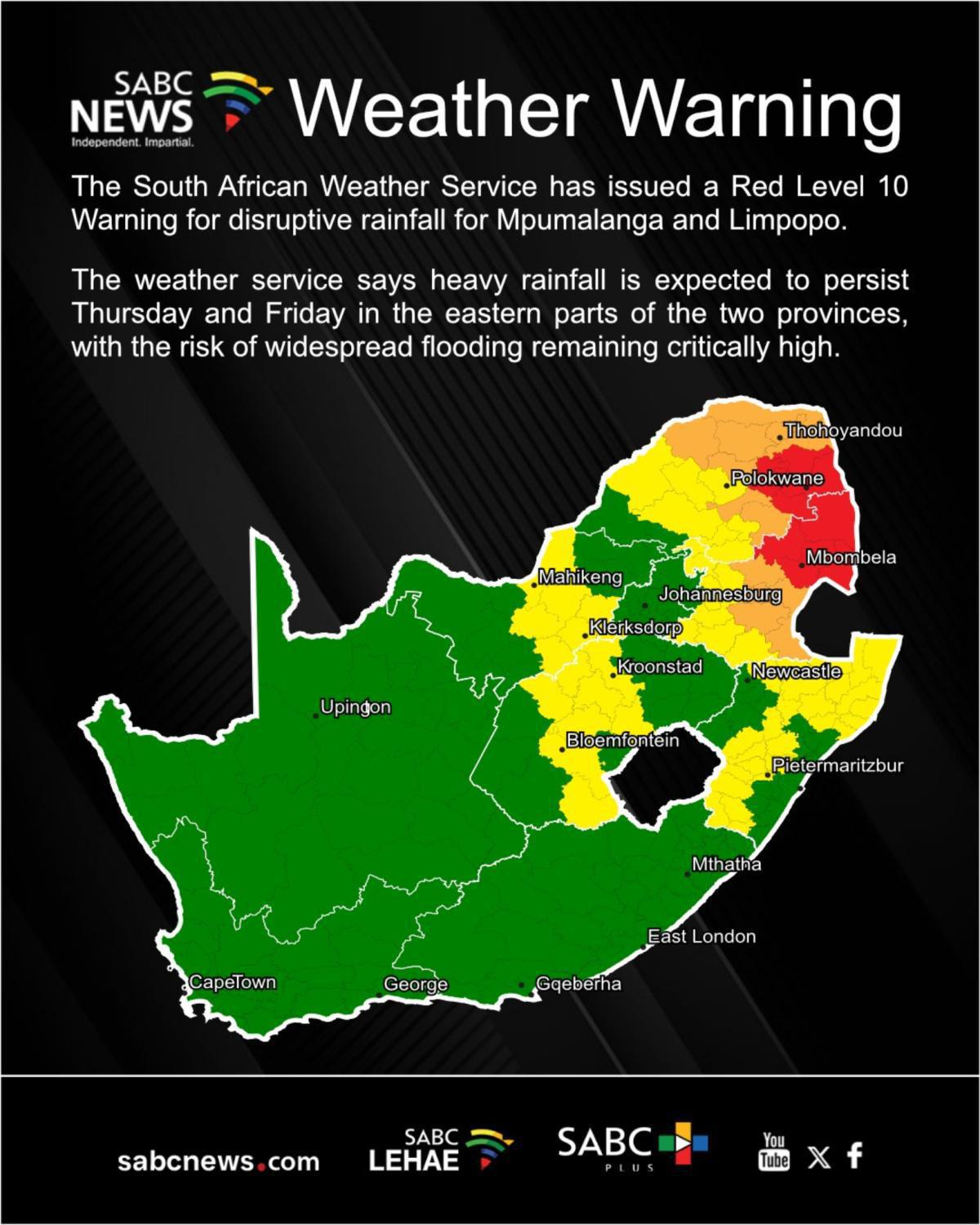 Red Alert: SAWS Issues Highest-Ever Level 10 Weather Warning Red Alert: SAWS Issues Highest-Ever Level 10 Weather Warning