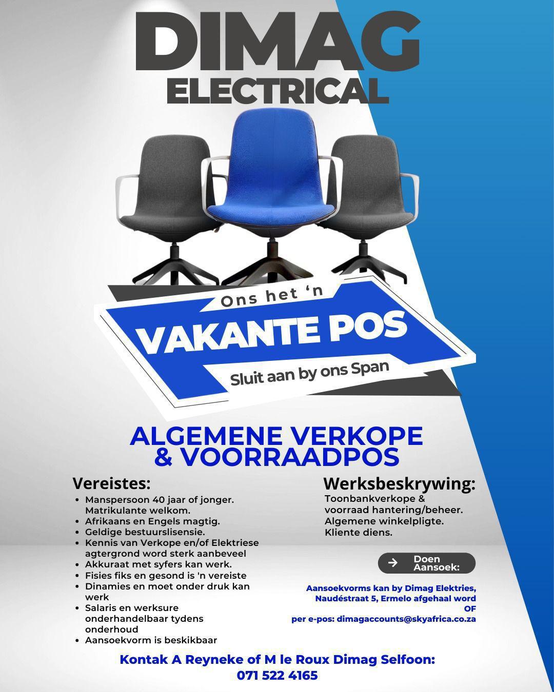 Vacancy: Algemene Verkope & Voorraadpos – Ermelo