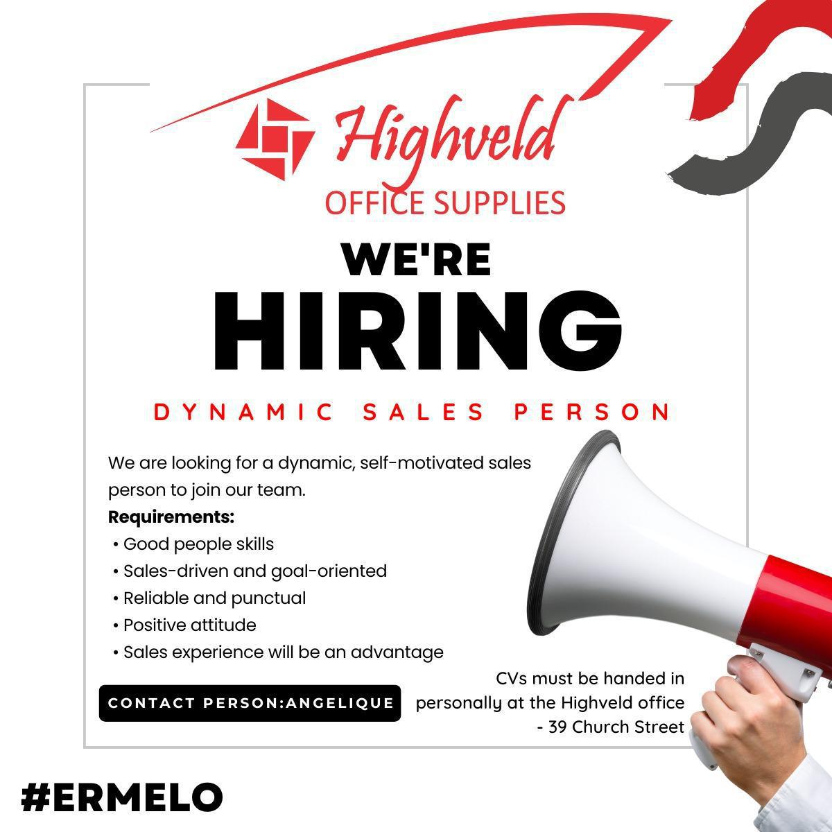 Vacancy: Dynamic Sales Person – Ermelo