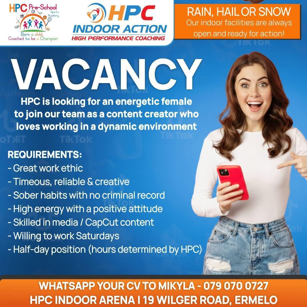 Vacancy: Content Creator – Ermelo Vacancy: Content Creator – Ermelo