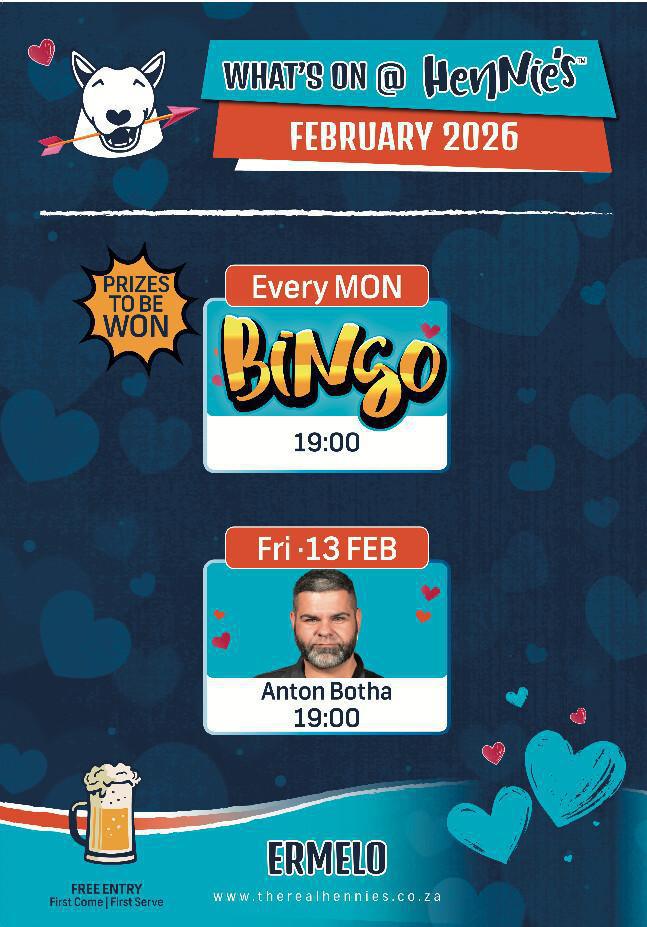 What’s On @ Hennie’s – February 2026 What’s On @ Hennie’s – February 2026