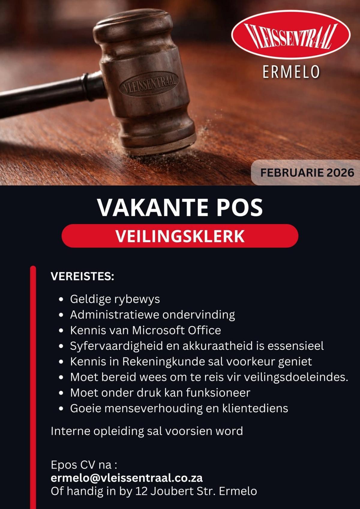 Vakature: Veilingsklerk – Ermelo Vakature: Veilingsklerk – Ermelo