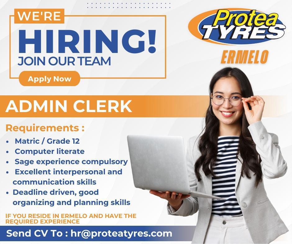 Vacancy: Admin Clerk – Ermelo Vacancy: Admin Clerk – Ermelo