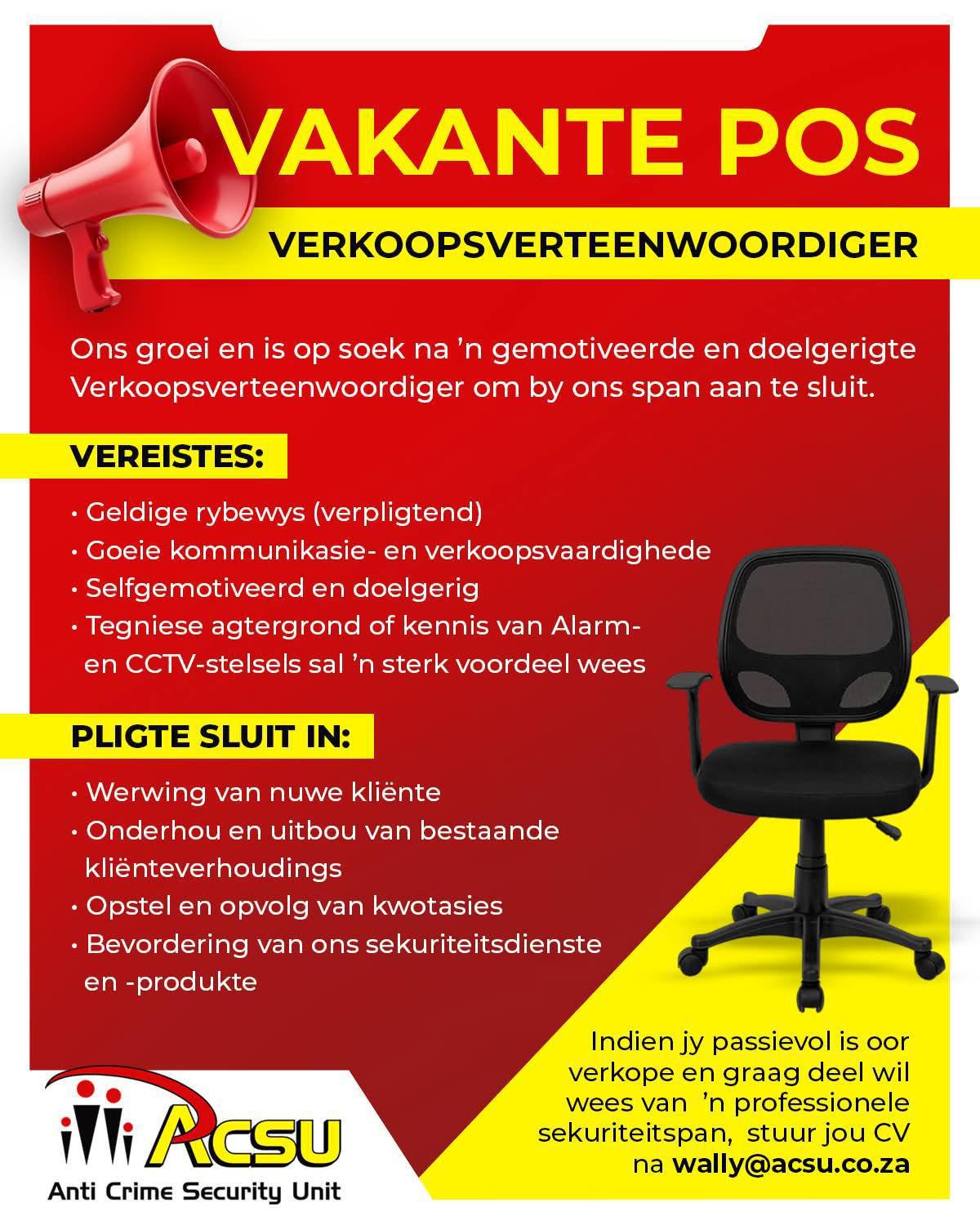 Vakature: Verkoopsverteenwoordiger